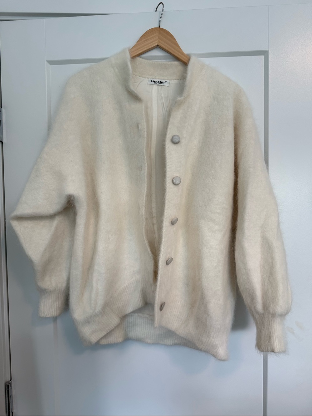 Vintage 80’s Big Star Angora Cream Button-Front Women's Cardigan Lined - M fit - Picture 11 of 15